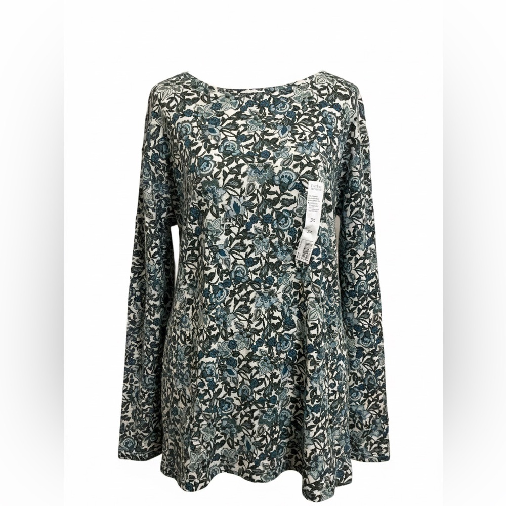 Croft & Barrow 3X The classic Long Sleeve Cotton Crewneck Floral Print Tee